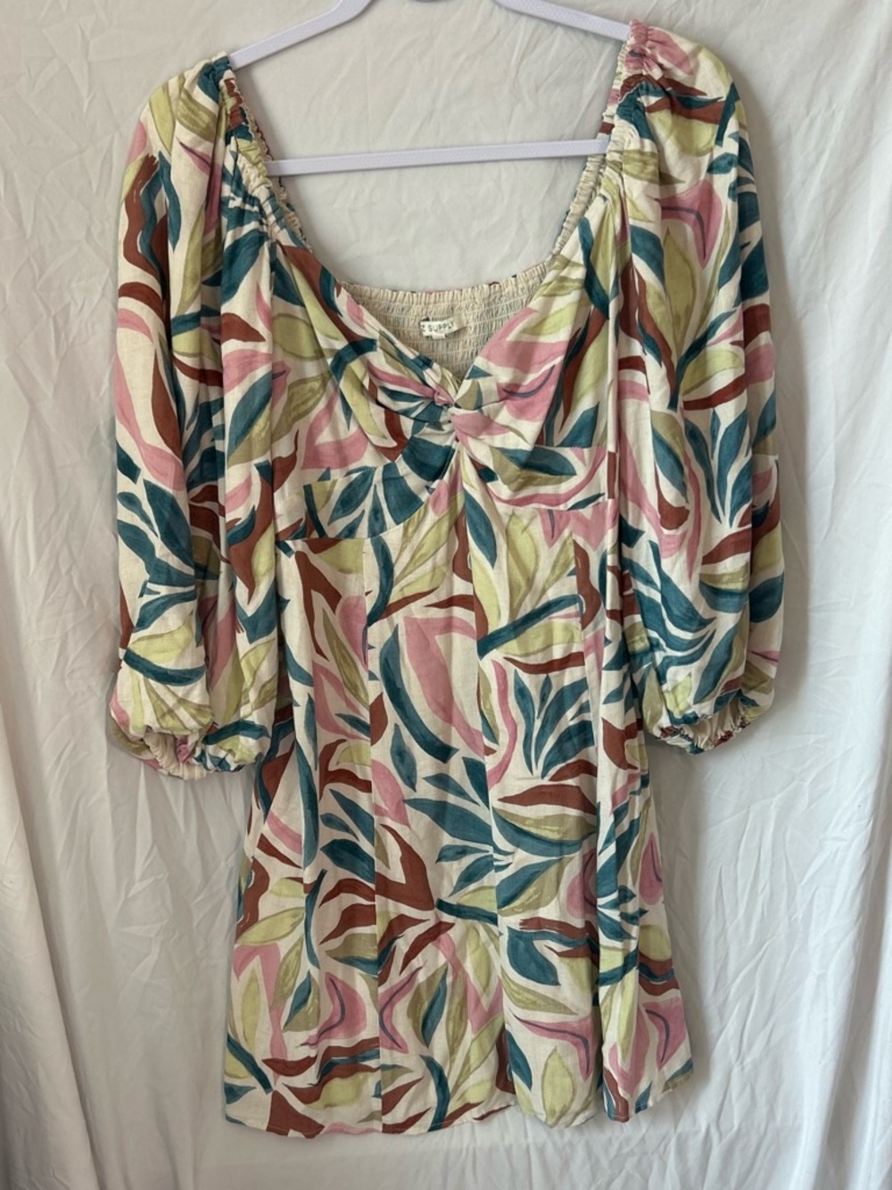 Z Supply Cream Smocked Neckline Top with Multicolor Accents